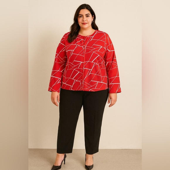 Red Geometric Patterned Blouse - Picture 1 of 3